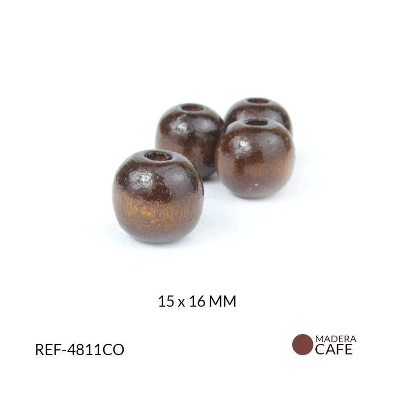 Bola de madera café 15x16mm x paq 125grm