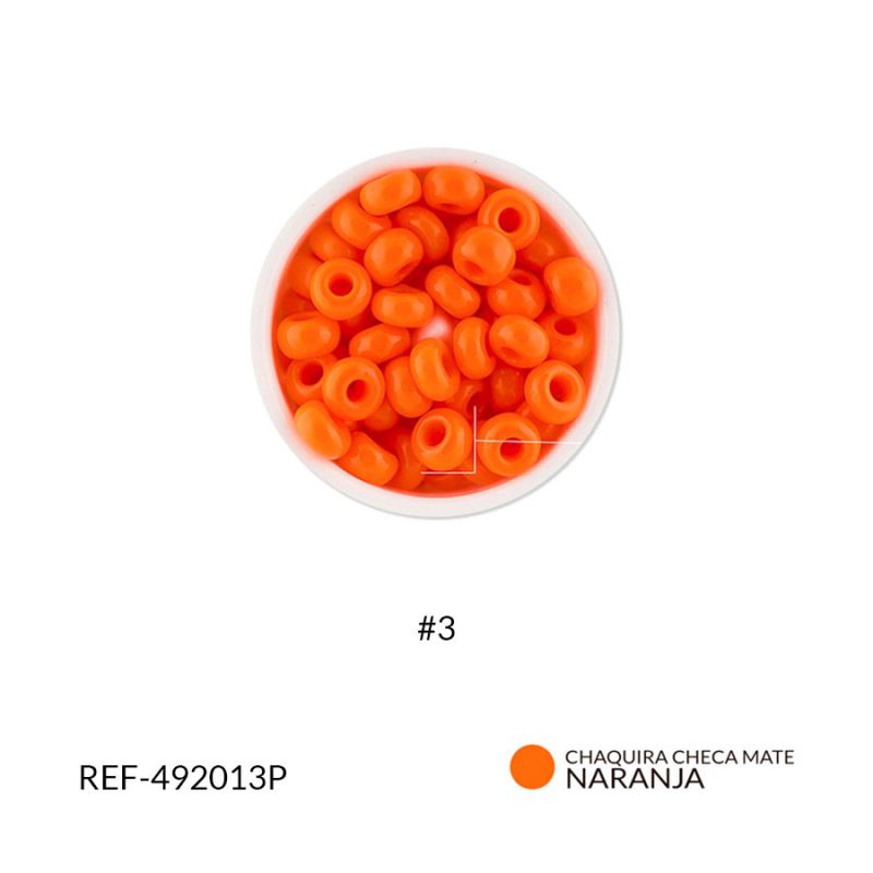 Chaquira checa mate naranja fuerte #3 / paquete x 25 gramos / REF-492013P