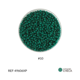 Mostacilla checa #10 color verde esmeralda mate Paquete x25 gramos