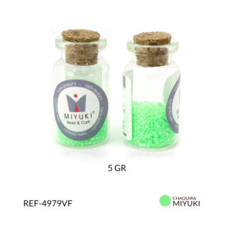 Mostacilla miyuki inyectada verde fluorescente x5 gramos