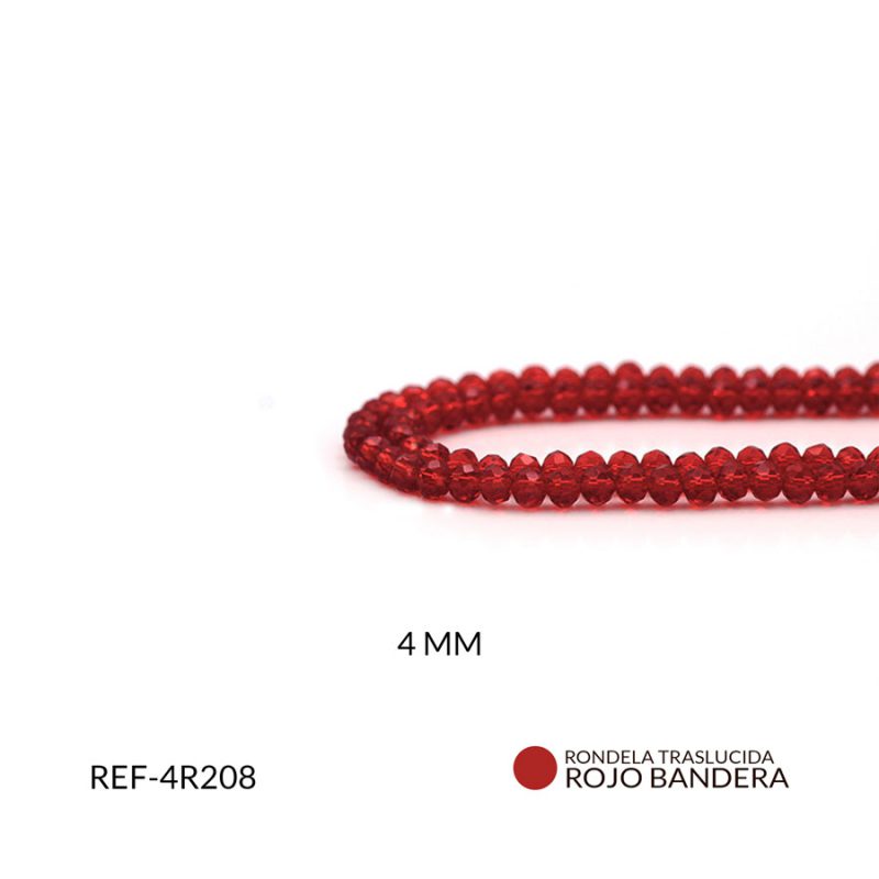 Rondela 4 mm color traslucido rojo bandera / x sarta / ref - 4R208
