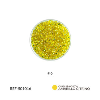 Mostacilla checa centro plata amarillo citrino #6 paquete x25 gramos