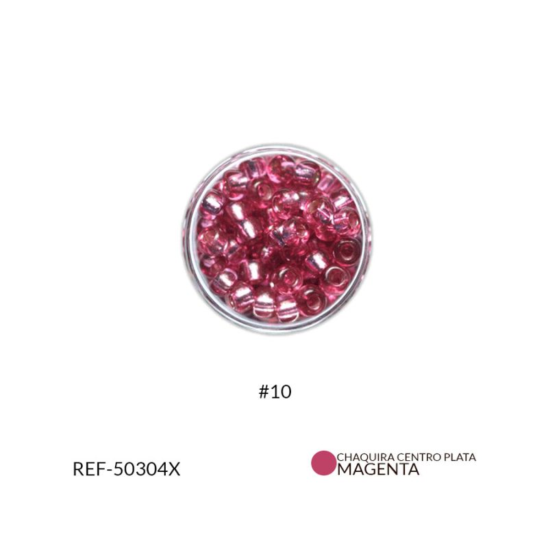 Chaquira checa color centro plata magenta #10 / paquete x 25 gramos / Ref-50304XP