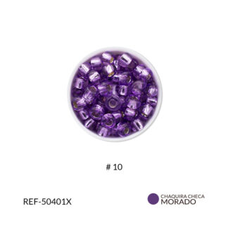 Mostacilla checa centro plata morado #10 Paquete x25 gramos