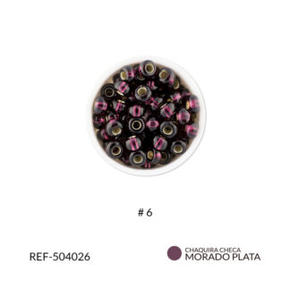 Mostacilla checa centro plata morado #6 paquete x25 gramos