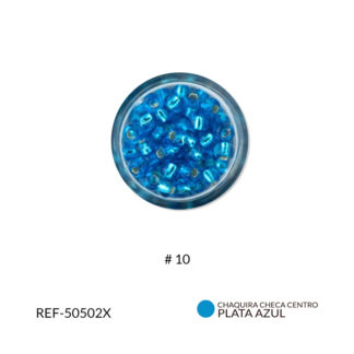 Mostacilla checa centro plata azul #10 paquete x25 gramos