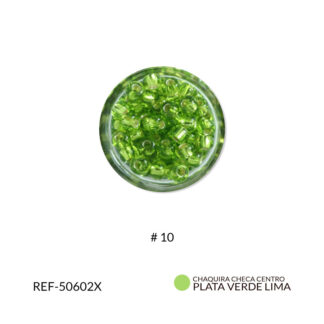 Mostacilla checa verde lima centro plata #10 paquete x25 gramos