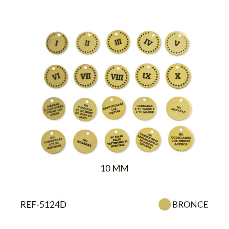 Dije bronce 10 mandamientos 10 mm / paquete x 10 unidades / REF-5124D