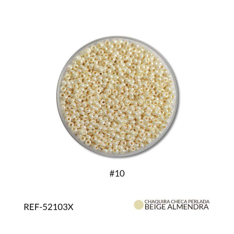 Mostacilla checa perlado beige almendra #10 paquete x25 gramos