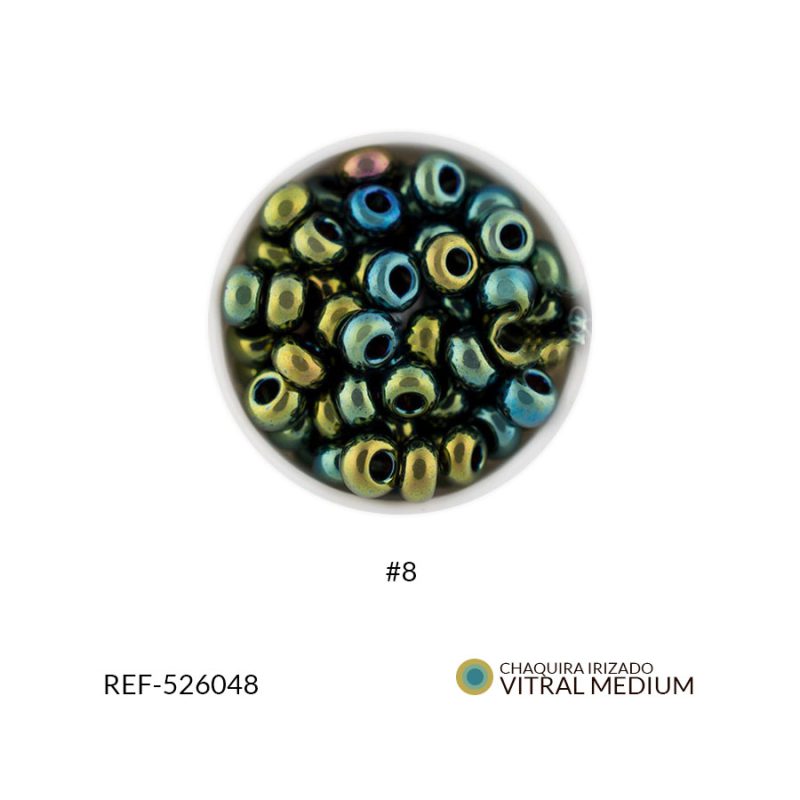 CHAQUIRA CHECA COLOR IRISADO VITRAL MEDIUM #8 / PAQUETE x 25 GRAMOS / Ref-526048P