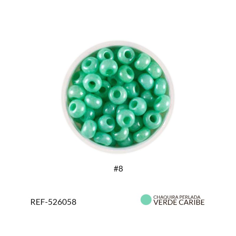 Chaquira checa color perlado verde caribe #8 / paquete x 25 gramos / Ref-526058P