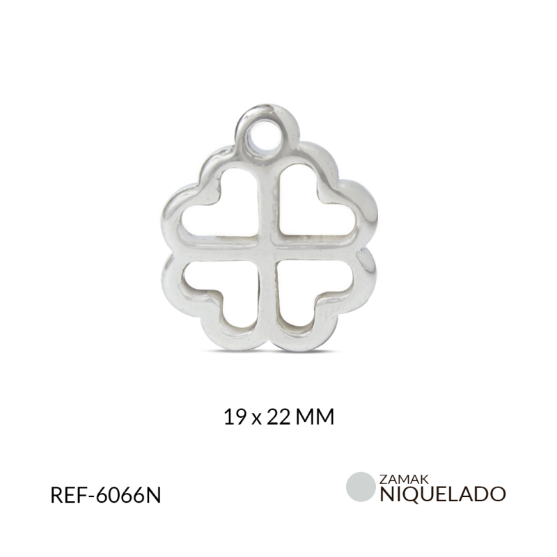 DIJE ZAMAK TREBOL CORAZON 19x22 MM / paquete x 6 und / Ref-6066N