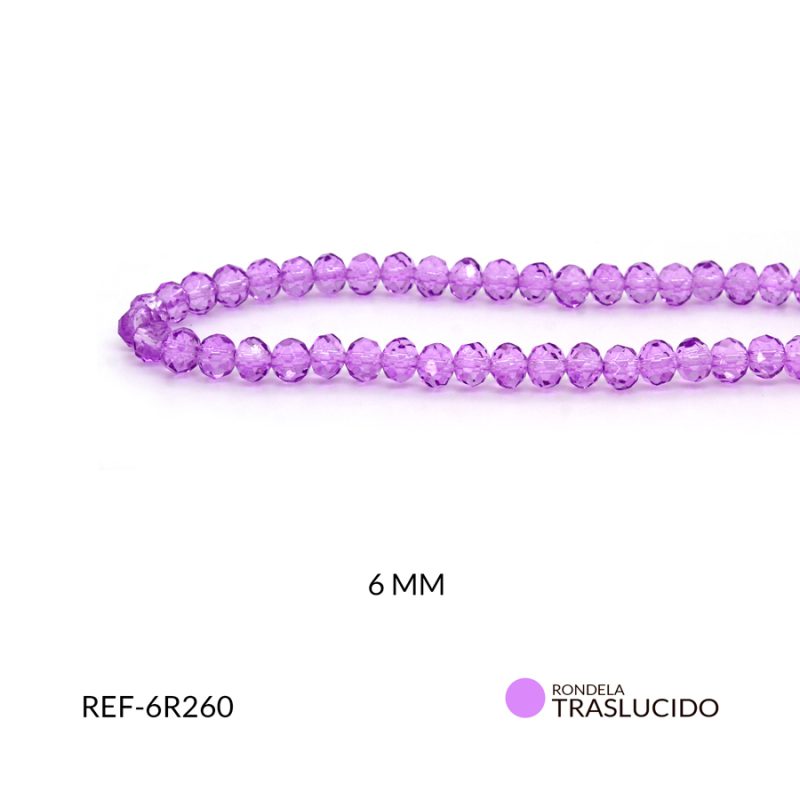 Rondela Traslucida 6 mm color Morado lila claro / x sarta / Ref-6R260 / Ref-6R260