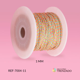 Hilo chino salmon-amarillo-azul trenzado con lurex 1mm