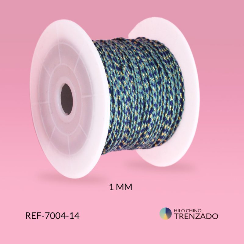 Hilo chino  trenzado con lurex 1mm azul turqui