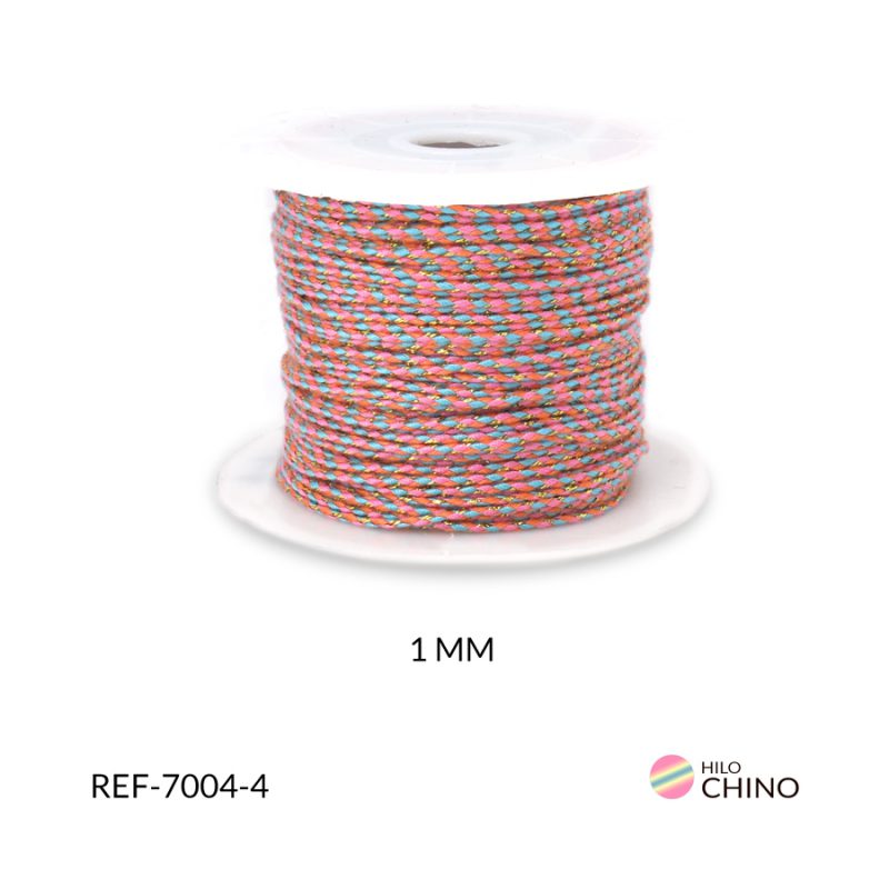 Hilo chino trenzado con lurex 1 mm color salmon / x rollo / Ref-7004-4 / Ref-7004-4