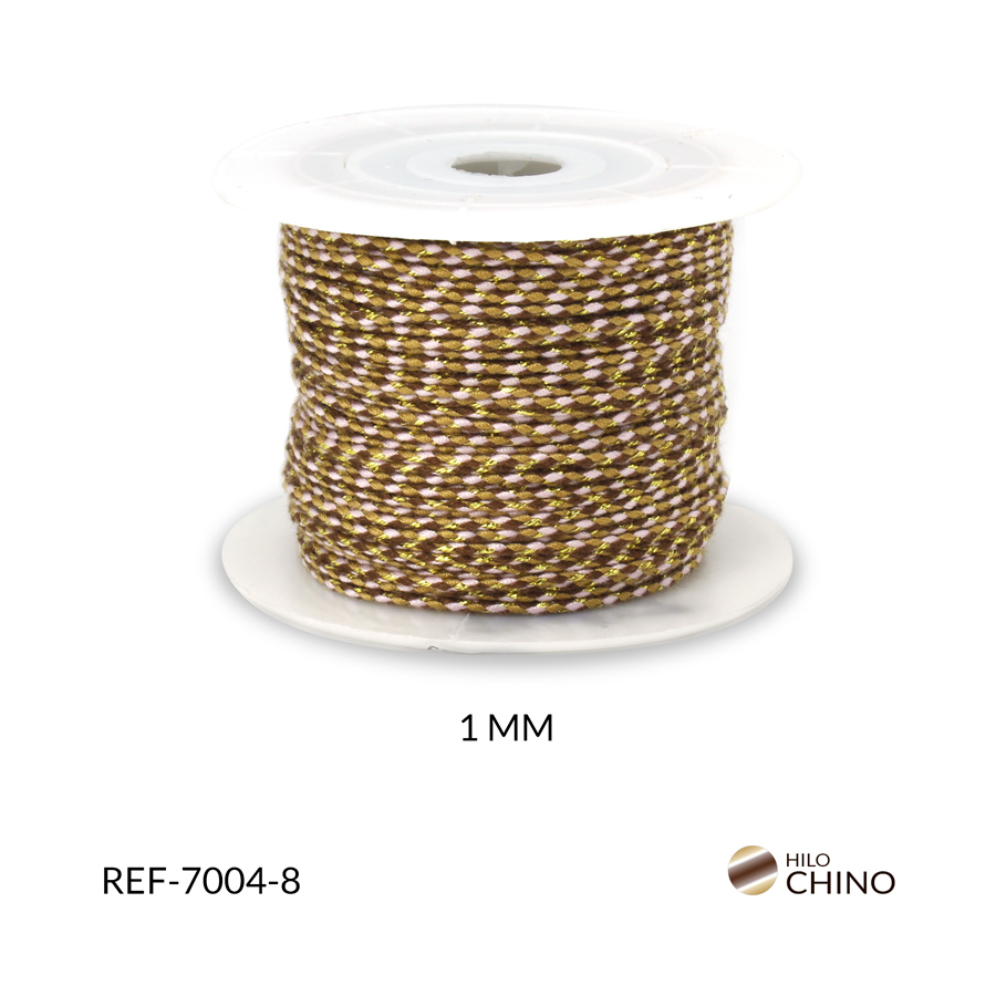 Hilo chino trenzado con lurex 1 mm color cafe / x rollo / Ref-7004-8
