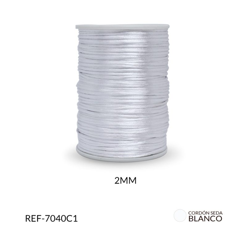 Cordón seda blanco 2mm / rollo x 130 mt aprox / Ref-7040C1 / Ref-7040C1