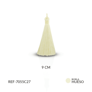 Borla hilo cordón blanco hueso 9cm paquete x2 unidades