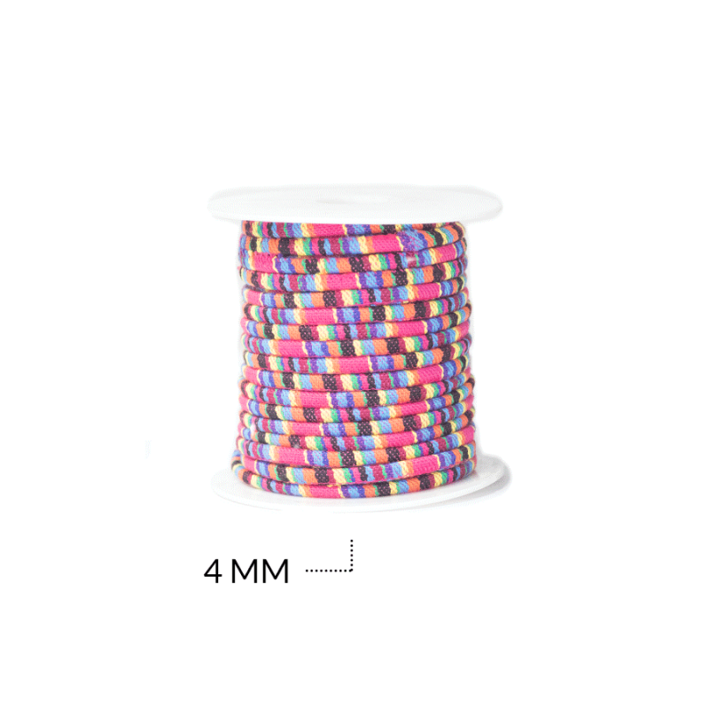 CORDON MANTA PERUANA 4MM MULTICOLOR / rollo x 20 mtr aprox / REF-7148-0fucsia / REF-7148-0fucsia