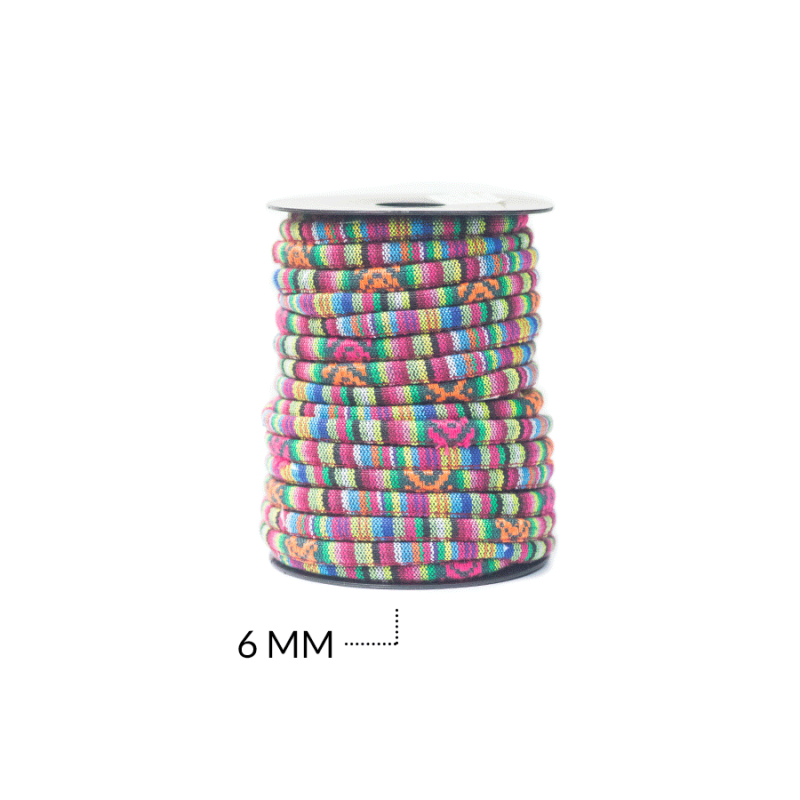 CORDON MANTA PERUANA 6 MM MULTICOLOR / rollo x 20 mtr aprox / REF-7148mix / REF-7148mix