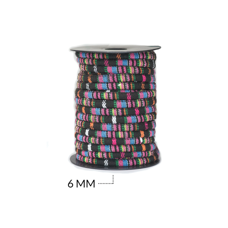 CORDON MANTA PERUANA 6 MM MULTICOLOR / rollo x 20 mtr aprox / REF-7148negro