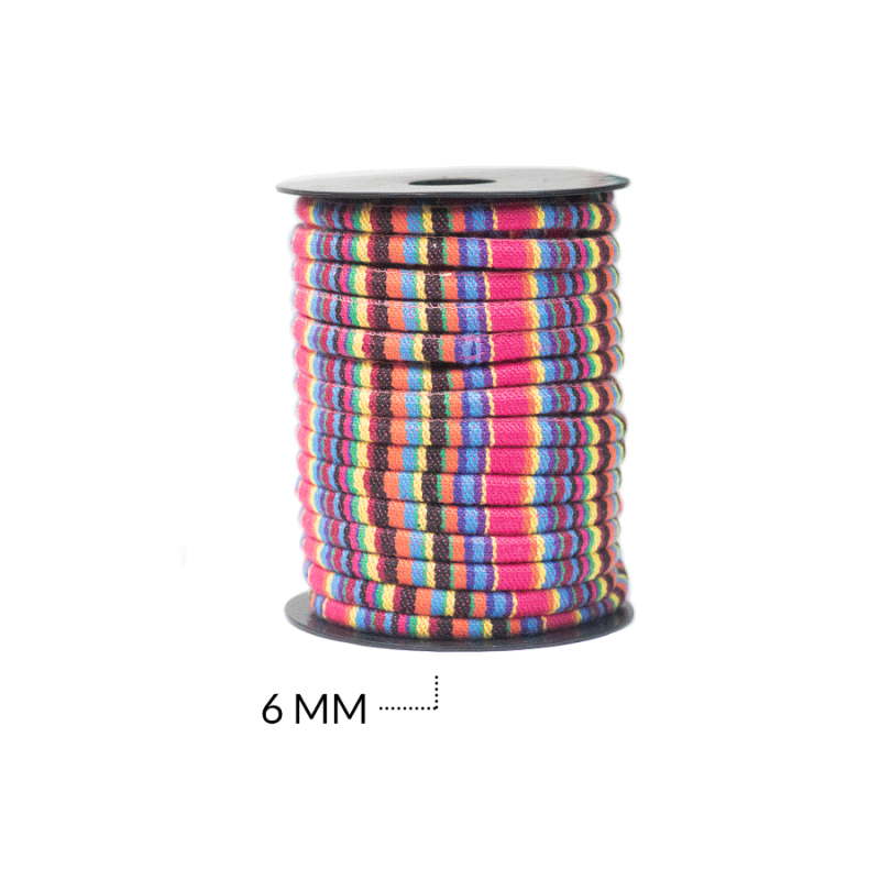 CORDON MANTA PERUANA 6MM MULTICOLOR / rollo x 20 mtr aprox / REF-7148fucsia