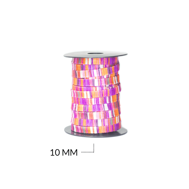 CORDON PLANO MANTA PERUANO 10MM MULTICOLOR / rollo x 20 mtr aprox / REF-7149-2fucsia