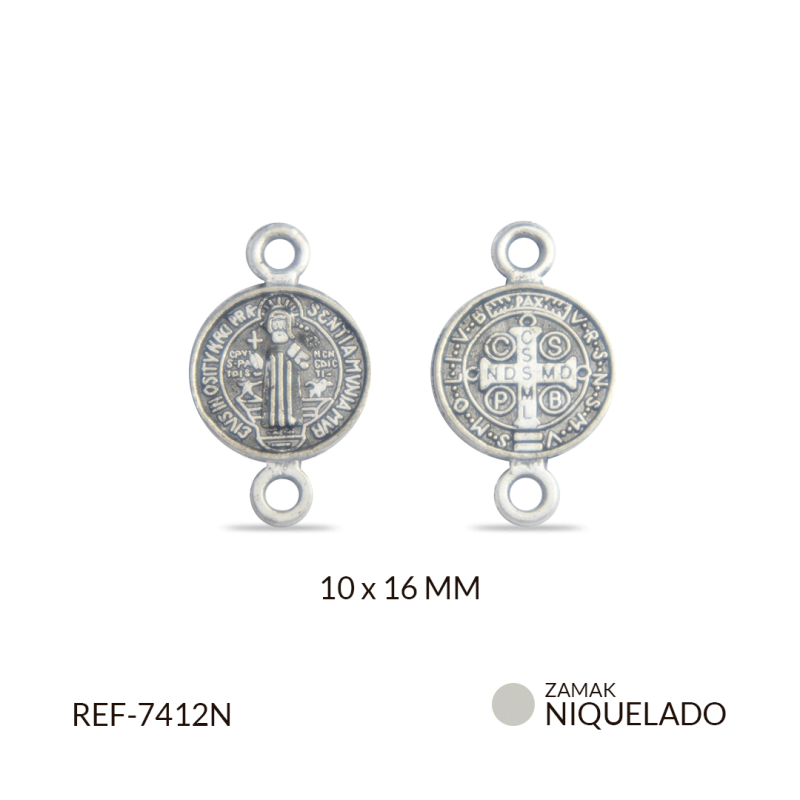 Centro pulsera zamak San Benito 10x16mm /paquete x 12 unidades / Ref-7412N / Ref-7412N