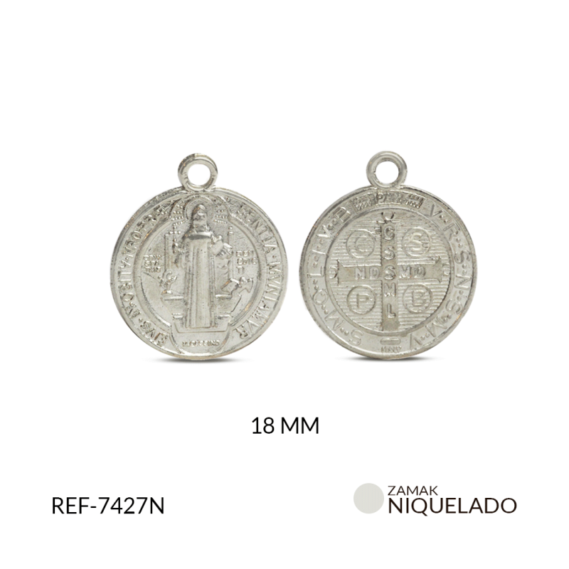 Medalla zamak San Benito 18mm paquete x12 unidades