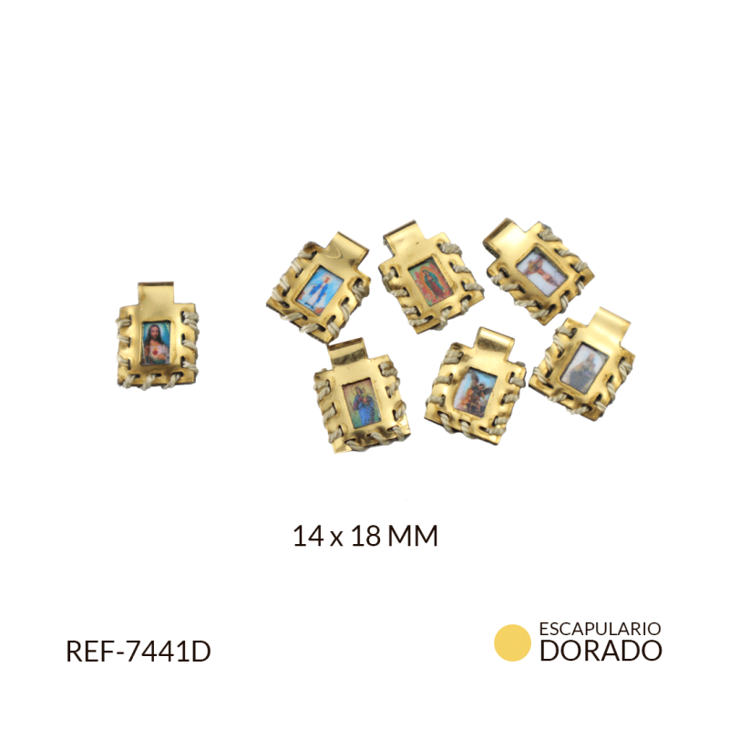 Escapulario cuero dorado 14 x 18 mm / Paquete x 6 unidades / Ref-7441D