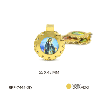 Escapulario cuero redondo dorado 35x42mm x 2und