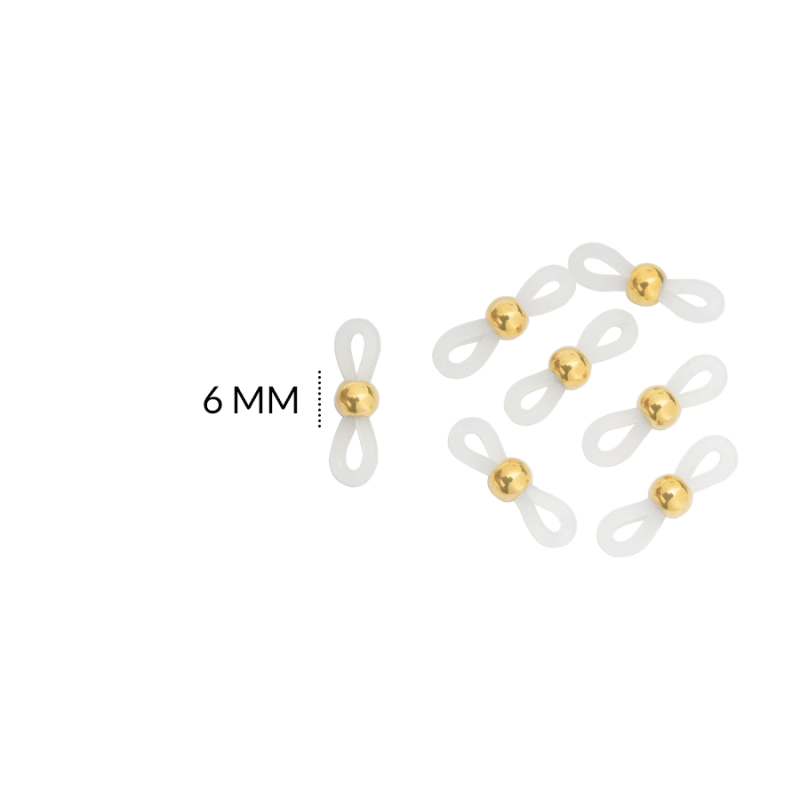 TERMINAL CAUCHO CON BALIN PARA GAFA TRANSPARENTE 6 MM / color dorado / paquete x 6 pares / REF-7799-1D / REF-7799-1D