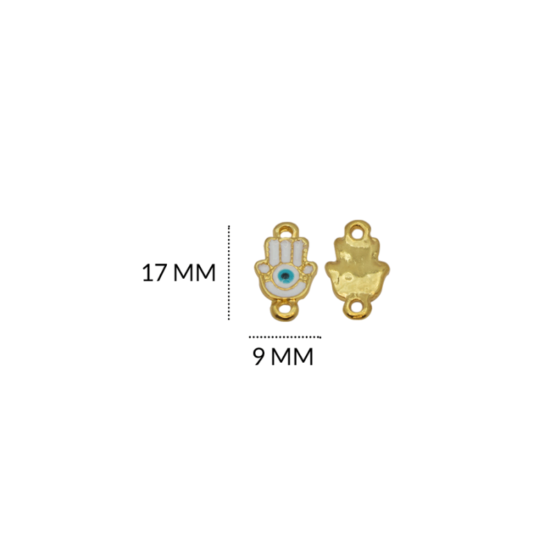 CENTRO PULSERA EN ZAMAK MANO FORTUNA BLANCO 17 X 9MM / color dorado / X UNIDAD / REF-8330DBLANCO / REF-8330Dblanco