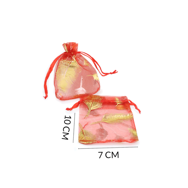 Bolsa tull rojo hojas doradas 7x10cm / x unidad / REF-8900RB