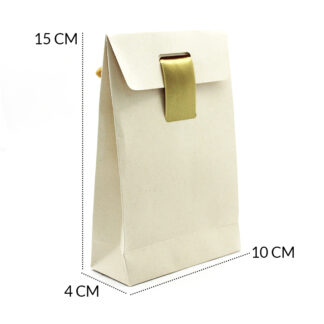 Bolsa papel kraft cinta dorado 4x10x15 cm x und