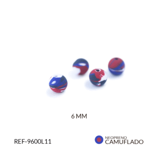Bola neopreno camuflado liso azul, blanco, rojo 6mm paquete x12 unidades