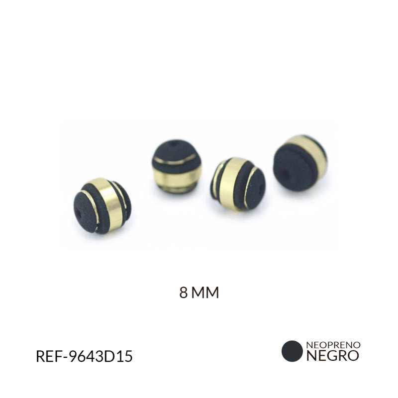 BOLA NEOPRENO CINTA ANCHA MAS DOS ARGOLLAS DE ACERO NEGRO 8MM / paquete x 10 und / REF-9643D15