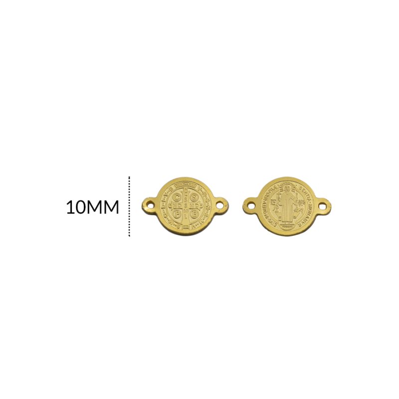 CENTRO PULSERA EN ACERO SAN BENITO GRABADO AMBOS LADOS 10MM / color dorado / X UNIDAD / REF-AC0078D / REF-AC0078D