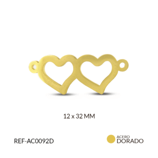 Centro pulsera en acero dúo corazones 12x32mm x und