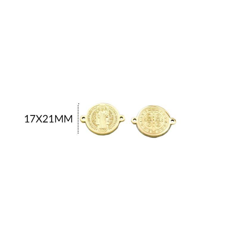 CENTRO PULSERA EN ACERO SAN BENITO GRABADO 17 X 21MM / color dorado / por unidad / REF-AC0309D / REF-AC0309D