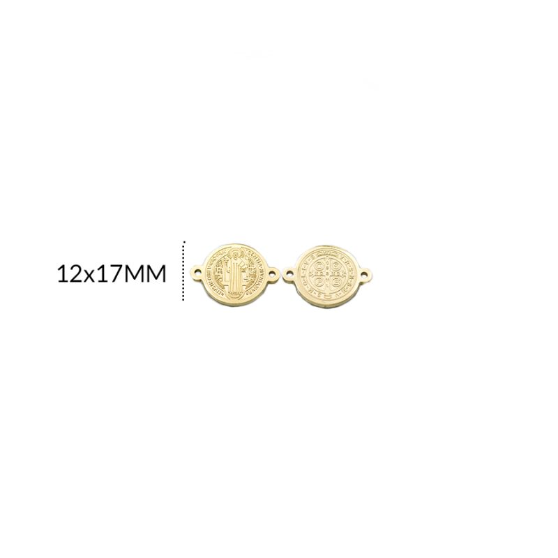 CENTRO PULSERA EN ACERO SAN BENITO GRABADO 12 X 17MM / color dorado / por unidad / REF-AC0313D / REF-AC0313D