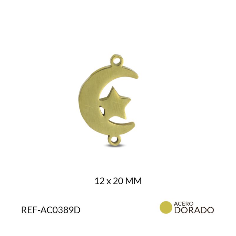 Centro pulsera acero luna estrella 12 x 20 mm / x unidad / Ref-AC0389D