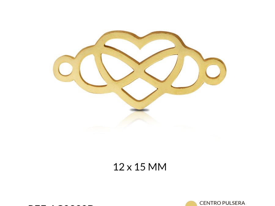 Centro pulsera acero corazón infinito 12 x 25 mm color dorado / x und / Ref-AC0390D