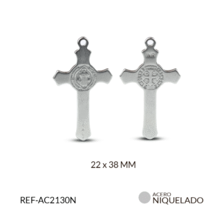 Dije cruz acero san benito fundida 22x38mm x und