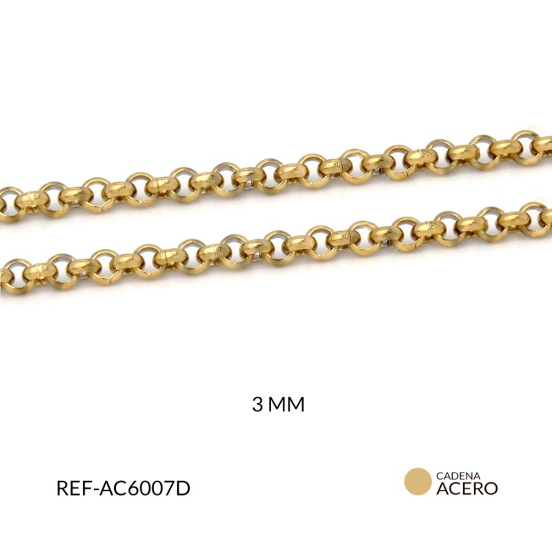 Cadena en acero argolla plana 3mm dorada / x metro / Ref-AC6007D