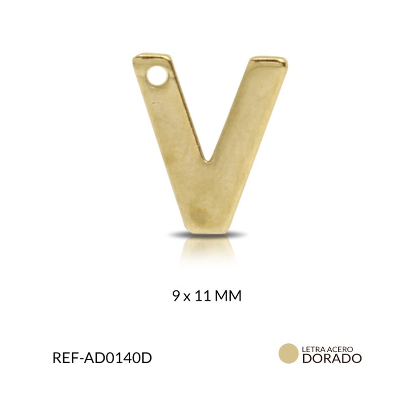 Dije acero letra V 9 x 11 mm / x unidad / Ref-AD0140D