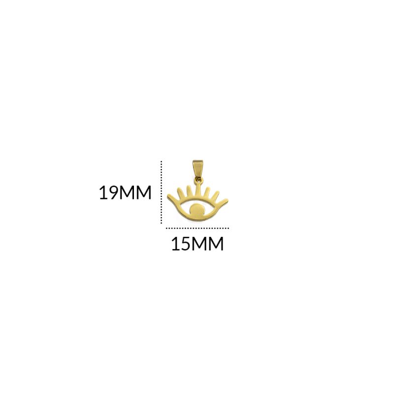 DIJE ACERO OJO PESTAÑAS 19 X 15MM / color dorado / POR UNIDAD / REF-AD0179D / REF-AD0179D