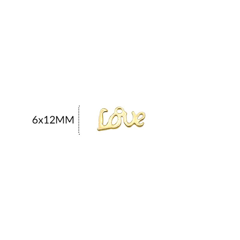 DIJE EN ACERO LOVE 6 X 12MM / color dorado / paquete por 5 unidades / REF-AD0214D / REF-AD0214D