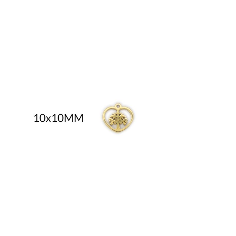 Dije en acero corazon arbol de la vida 10 x 10 mm color dorado / x und / REF-AD0232D